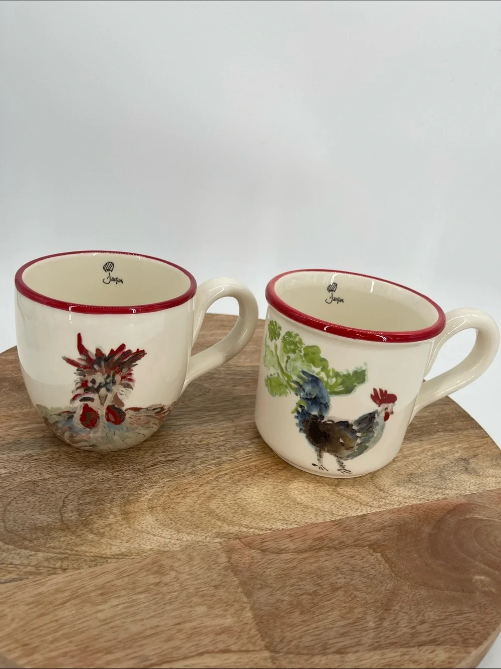 Sur La Table Jacques Pepin Rooster Collection Discontinued Earthenware Mugs-Two